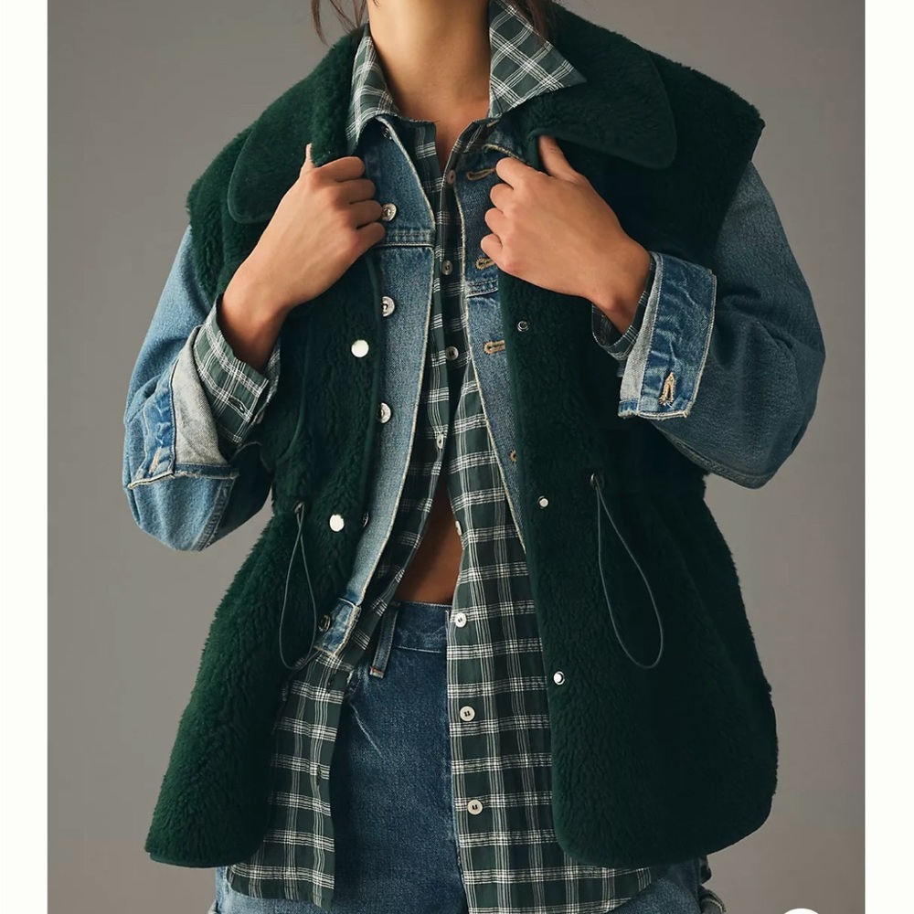 Anthropologie Oversized Green Sherpa Vest